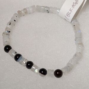Moonstone And Black Agate Stretch Bracelet